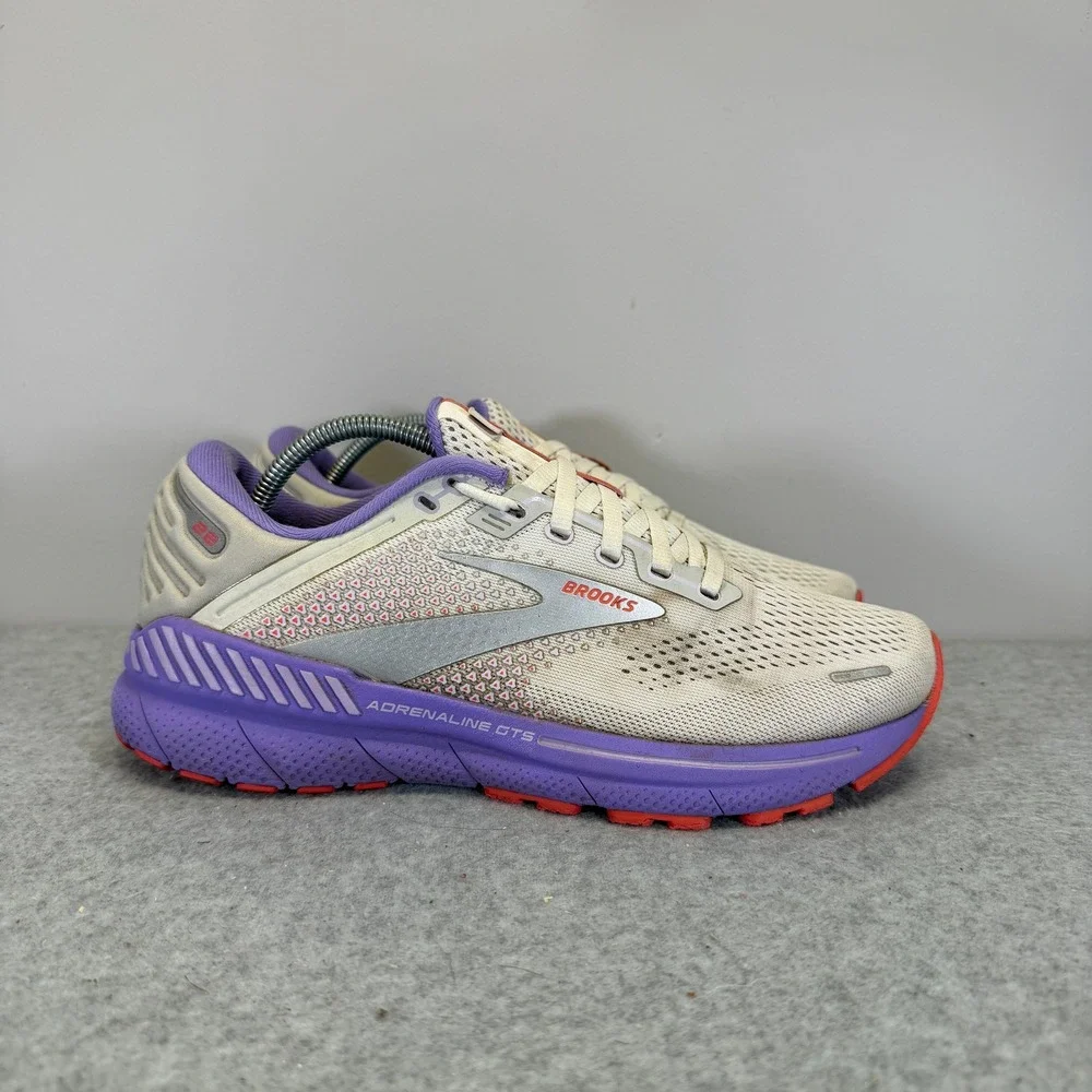 Brooks Adrenaline GTS 22 Womens Shoes Size 8.5 Cream Purple Coral 1203531B105